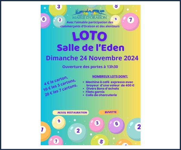 Oraison. Loto de l'Amicale du Personnel Communal