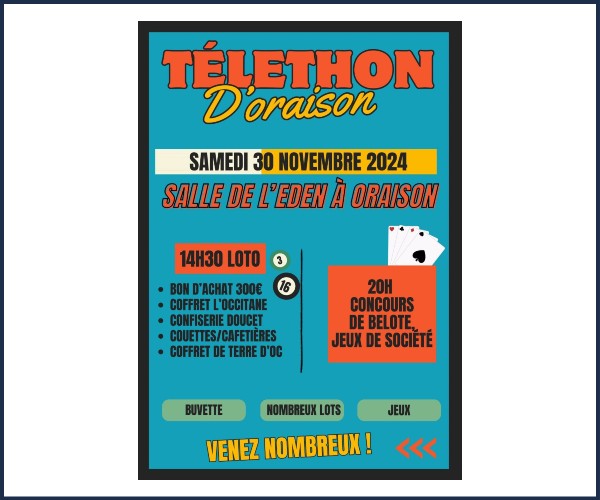 Oraison. Téléthon 2024, Loto et Jeux