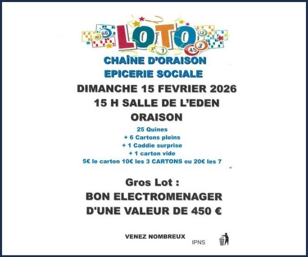 Loto de l'association La chaîne d'Oraison