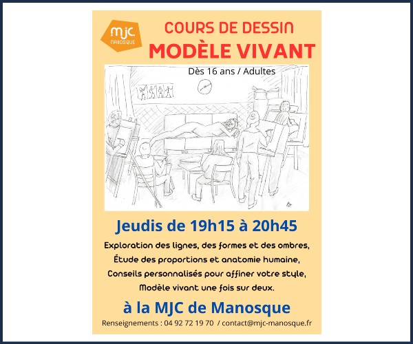 Manosque. Cours de dessin modèle vivant