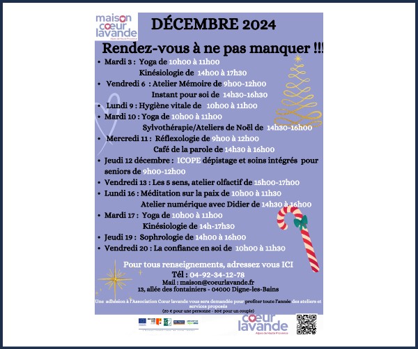 Digne les Bains. Les rendez vous Coeur Lavande de décembre