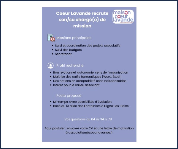 Digne les Bains. Association Coeur Lavande Recrute