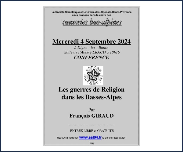 Digne les Bains. Conférence Les guerres de religion dans les Basses Alpes