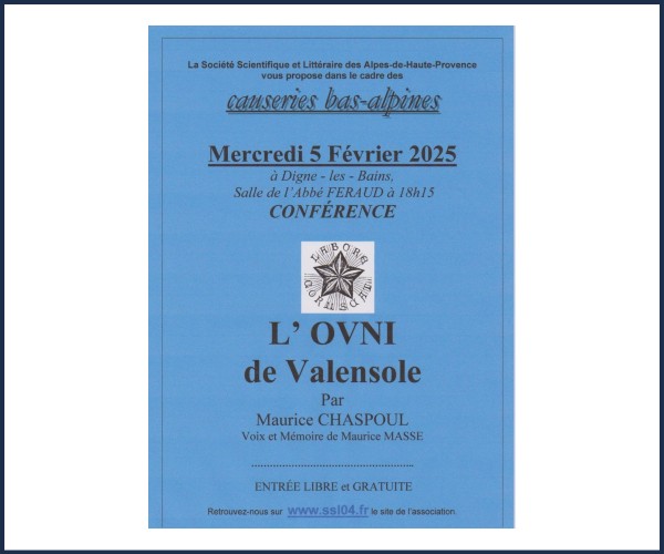 Digne les Bains. Conférence, L'Ovni de Valensole