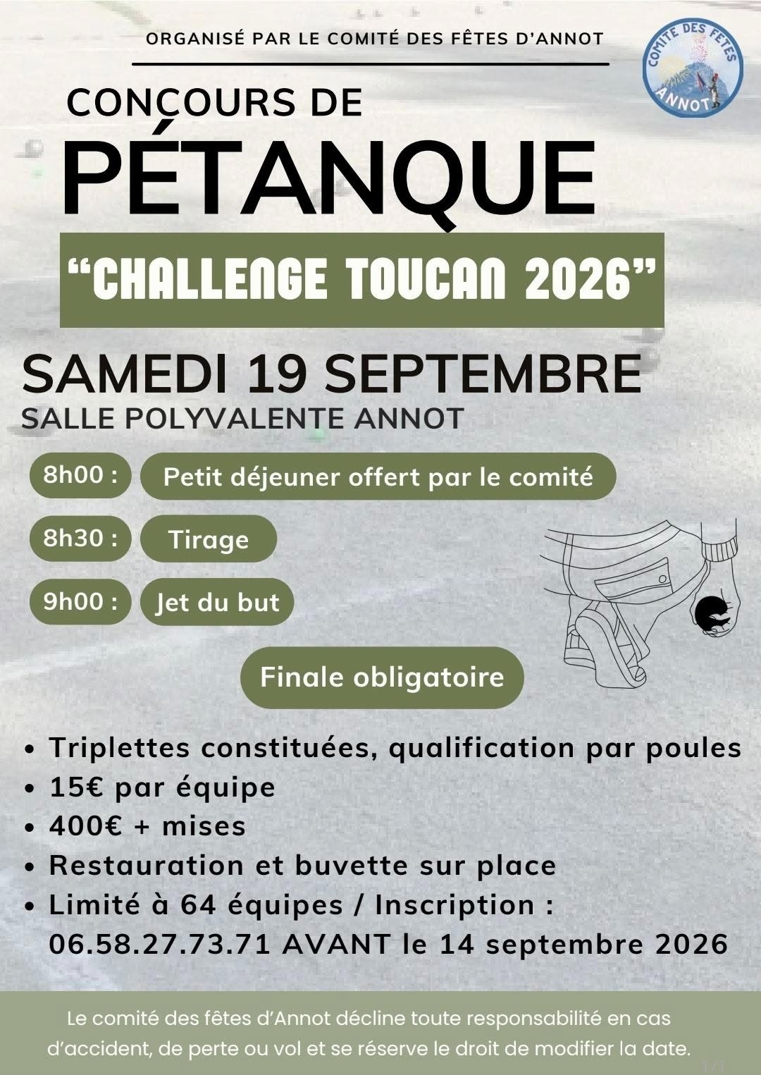 Concours de pétanque Challenge Toucan 2026 à Annot