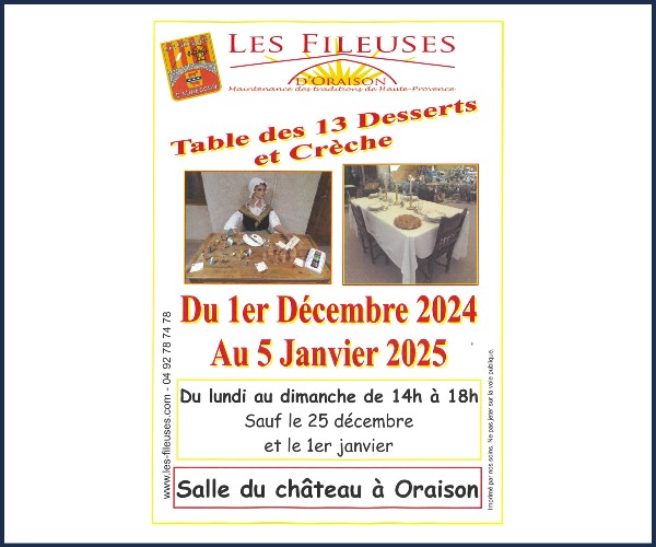 Oraison. Exposition, La table des 13 desserts et de la Crèche