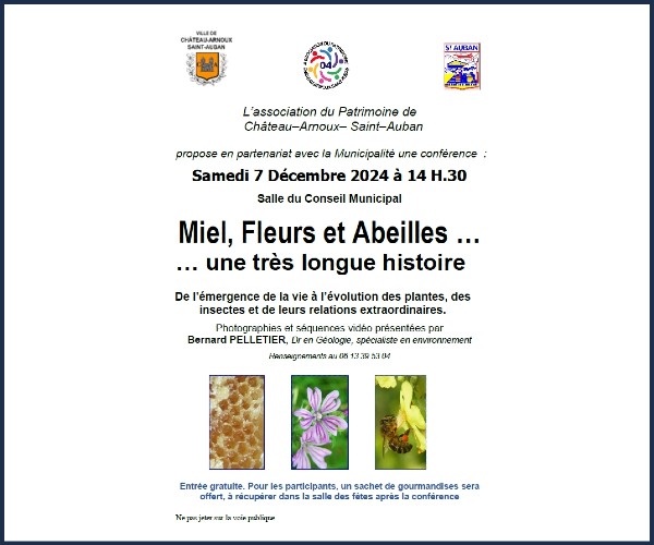 Château Arnoux Saint Auban. Conférence, Miel, Fleurs et Abeilles