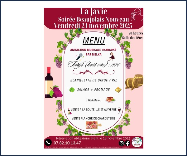La Javie. Soirée Beaujolais Nouveau 2025